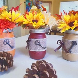Fall Mason Jars Centerpiece set of 3.